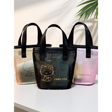 霧花hellokitty手提小包網紗透視漏水洗漱洗澡包化妝品收納沙灘包