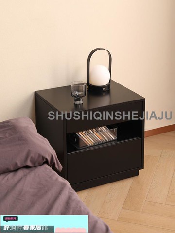 免運配送 床頭櫃 儲物櫃斗櫃 寶盒床頭柜 北歐臥室實木床邊柜簡約現代床頭收納輕奢黑色