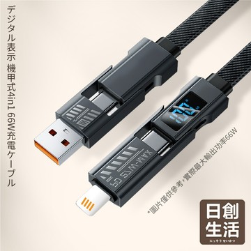 台灣現貨 數顯 機甲四合一66W 充電線 1米/2米 四合一充電線 4合1充電線 充電線 數據線 2拖2 日創生活