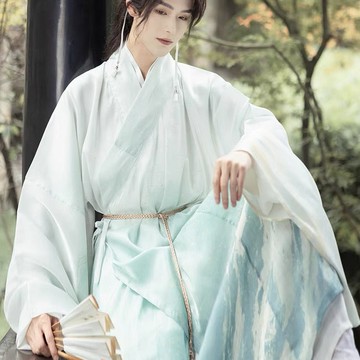 公司貨 免運 【山中】褚云令原創漢服男女款明制道袍漸變暈染云紋印花只此青綠