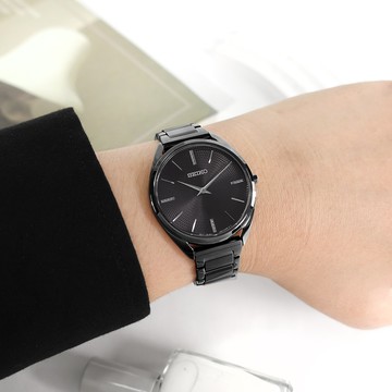 SEIKO 精工 / SWR035P1 / 輕薄簡約 礦石強化玻璃 日本機芯 不鏽鋼手錶 深紫x鍍黑 32mm