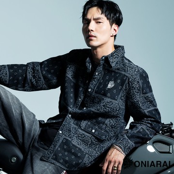 【新品8折↘滿額再折▵】闇光變形蟲緹織丹寧長袖襯衫 - BLUE WAY 鬼洗い