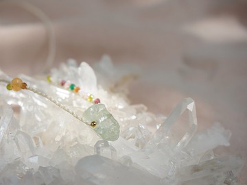 | MC | 天然摩根石原石太陽石彩虹鎖骨鏈 三圈手鏈 蠟線編織