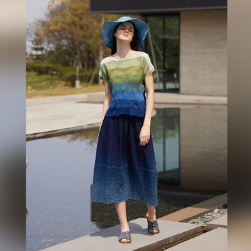 free.草木染皺皺布長裙(2色)