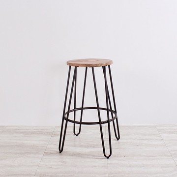 榆木實木 圓形 咖啡色鐵腳 中島椅