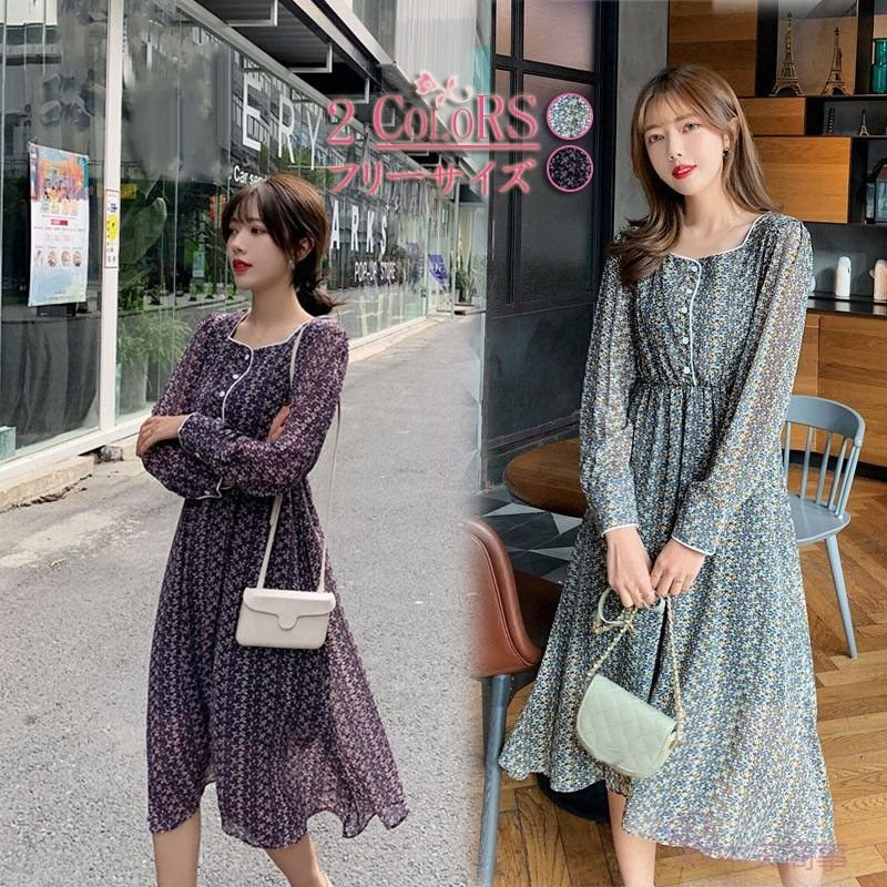 春夏ワンピース ハイウエスト チュニック 体型カバー サマーワンピース シフォン プリントワンピース レディース 旅行 長袖 リラックス 韓国風 ワンピース 花柄 通販 Lineポイント最大0 5 Get Lineショッピング