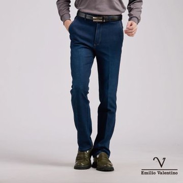 Emilio Valentino范倫鐵諾 男 棉質 彈性 平面斜口袋 牛仔褲_藍(70-5A6753)