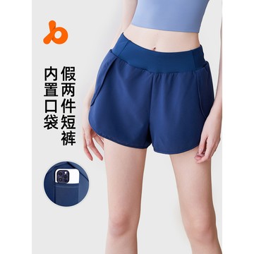 ola yoga聚衣堂假兩件速幹運動短褲女透氣防走光側口袋跑步健身瑜伽短褲