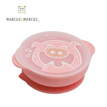 【MARCUS&MARCUS】動物樂園幼兒自主學習吸盤碗含蓋(粉紅豬)