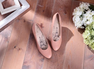 Dora-優雅裸粉-素面圓頭真皮高跟鞋