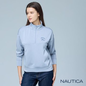 Nautica  女裝 質感輕柔高領長袖上衣-藍色