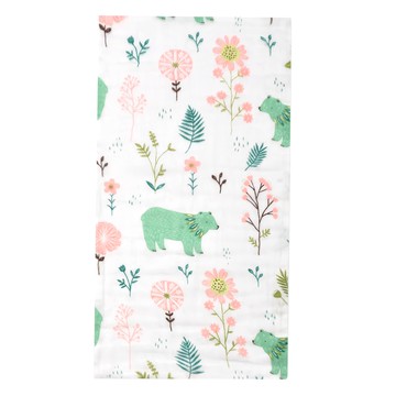 OhBabyLying 紗布巾 嬰兒包巾 小被被 推車蓋毯  100%棉  110x120公分  綠色熊熊