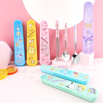 三麗鷗大耳狗布丁狗美樂蒂酷洛米兒童筷子湯匙環保餐具組附收納盒 K-0051(生日禮物 聖誕節 平輸品)【卡通小物】