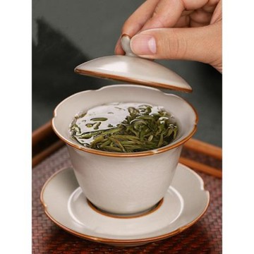 高端手工汝窯開片冰裂蓋碗可養不燙手茶碗家用茶杯中式輕奢茶具