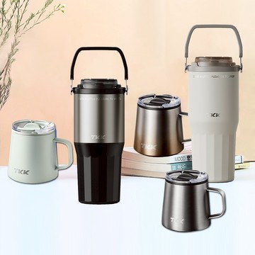 【TKK】禮物精選 超值2入組-316不鏽鋼x陶瓷噴塗 悅界 時尚拎拎杯 700ML+悅氧 保溫馬克杯350ML