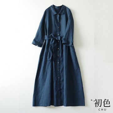 初色  棉麻風繫帶洋裝-共2色-60679(M-2XL可選)