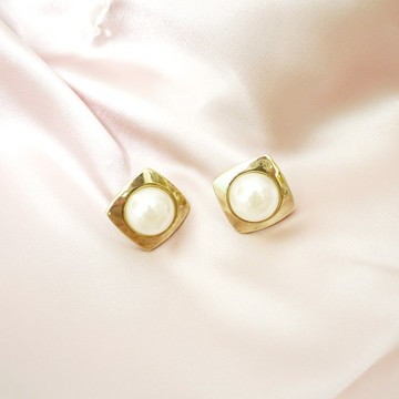 菱形時尚復古半珍珠耳環