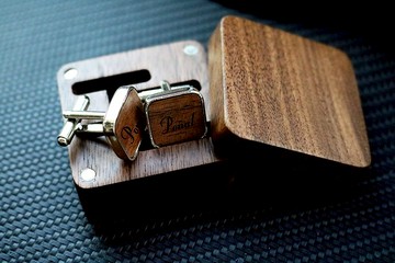 方形胡桃木袖扣刻字紳士袖扣商務可免費設計簽名