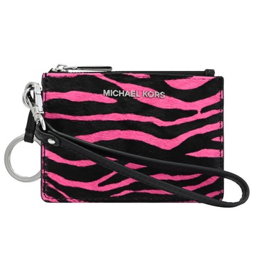 MICHAEL KORS JET SET 毛布皮邊鑰匙卡片零錢包.黑桃