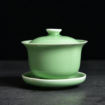 涵青堂 簡約陶瓷蓋碗龍泉青瓷三才碗泡茶碗泡茶器巖茶小蓋碗大號