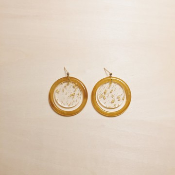 復古麥芽糖圈圈透明金箔圓片耳環