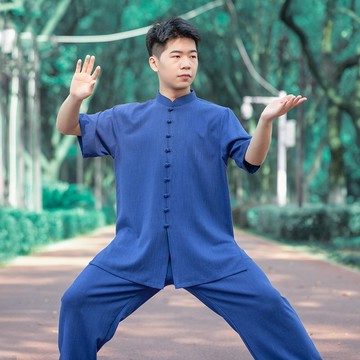 爭風華高端女裝2022新款夏季棉麻太極拳練功服裝男短袖夏天