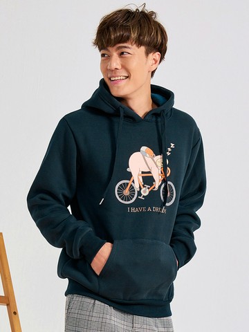 情侶系列-卡通印花內刷毛帽T