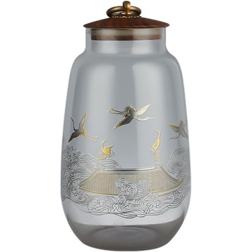 現貨+預購 茶葉罐收納罐-玻璃瑞鶴圖金銀燒木蓋儲存罐2款74aj49【獨家進口】【米蘭精品】