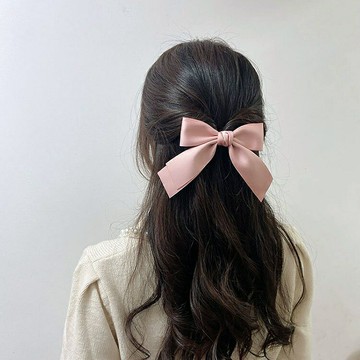 韓國少女氣質時尚棉帶布藝純色蝴蝶結雙飄帶發夾彈簧夾頂夾發飾品