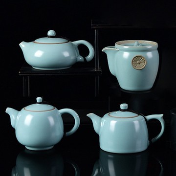 陶瓷茶壺功夫茶具汝窯天青色開片手抓壺泡茶壺青瓷中式辦公室家用