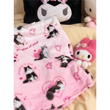 Ruibbit原創設計漸變貓咪黑粉色毛毯法蘭絨宿舍辦公室空調毯可愛