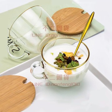 茶色早餐杯水杯玻璃杯家用杯子女燕麥牛奶杯咖啡杯帶蓋勺【不二雜貨】