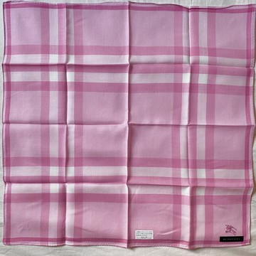 復古 BURBERRY 粉色格紋 棉質 手帕 Nova Check 頭巾 口袋巾