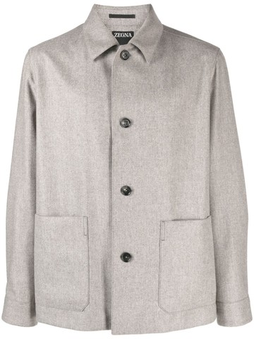 Zegna - button-down wool shirt jacket - men - Cupro/Wool - 50 - Neutrals
