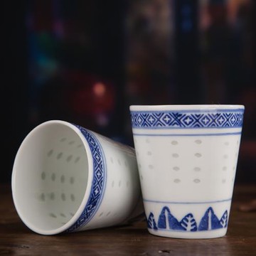 啤酒杯 陶瓷杯 茶杯 酒店中式青花玲瓏茶盅 毛巾碟家用景德鎮餐具