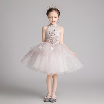 公主裙女童小女孩花童禮服六一主持人兒童鋼琴演出服表演短款夏季