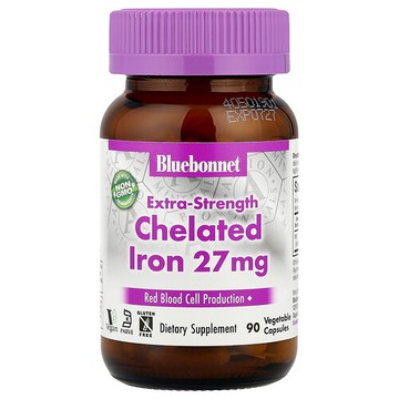 Bluebonnet Nutrition, 特強螯合鐵，27 毫克，90 粒素食膠囊