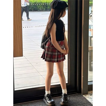 ❤️AL❤️ 女童裙子 兒童半身裙 女童洋裝 女童格子百褶裙短裙夏秋女寶寶半身裙小女孩學院風裙子兒童JK裙潮