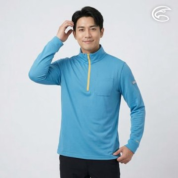 ADISI 男UPF50+防曬抑菌半門襟長袖排汗衣	AL2611006 中藍 (M-3XL)｜抗UV 吸濕排汗 防臭 彈性 上衣