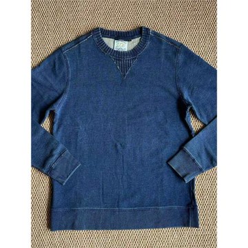 日系男款復古做舊indigo藍染水洗圓領純棉衛衣春秋外套上衣咔嘰風