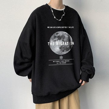 台灣出貨 M-8XL大尺碼男裝 地球宇宙圖案 冬季男生上衣 韓系簡約風 長袖大學T上衣 寬版套頭設計 科幻圖樣 DWHX
