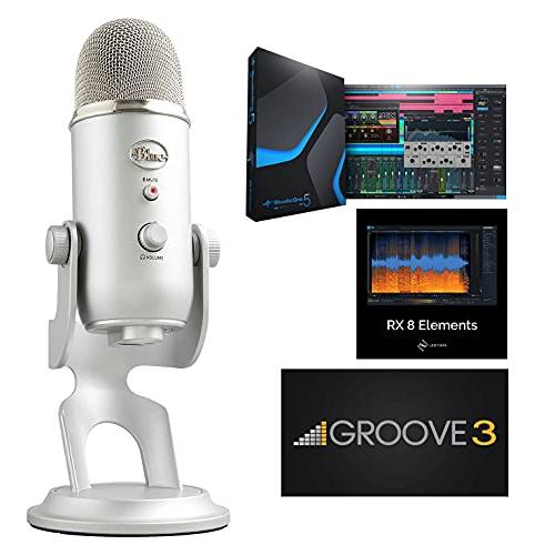 Blue Yeti Silver ProfessionalマルチパターンUSBマイクプラスパックバンドル (Presonus StudioOne Artist DAW、iZotope RX Elementsプラグイン、Groover