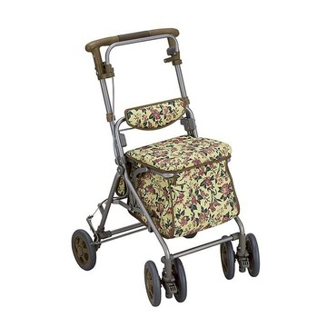 【海夫健康生活館】勝邦福樂智 日本SHIMA_ALUTO 手把高度3段可調 大收納空間 散步購物車(米色花朵)