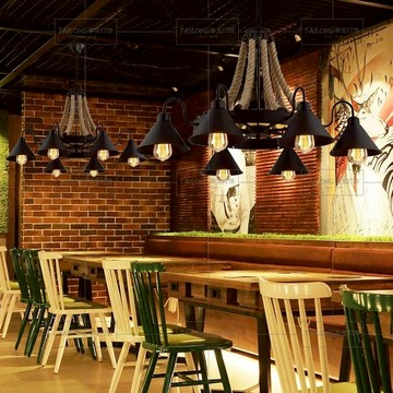免運 附發票 超低價 工廠直銷 美式loft服裝店飯店餐廳奶茶店創意復古工業風鐵藝理發店麻繩吊燈 快速發貨