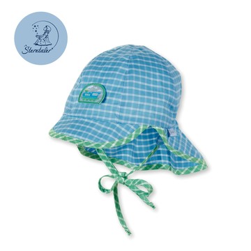 德國STERNTALER 抗UV兩用護頸遮陽童帽-火車藍格(41-51cm)  C-1601636-335
