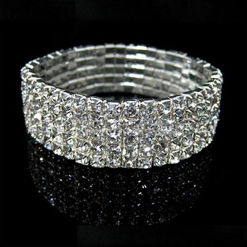 【ANGEL】星河之夢彈性白銀水鑽寬版多層次手環