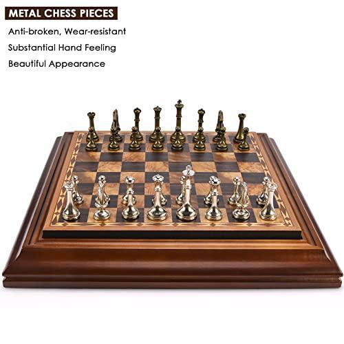 チェス チェスト |AMEROUS 14 inches Wooden Chess Set with Metal Chess Pieces   2.5'