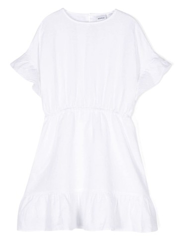Aspesi Kids - chambray ruffled mini dress - kids - Linen/Flax - 8 yrs - White