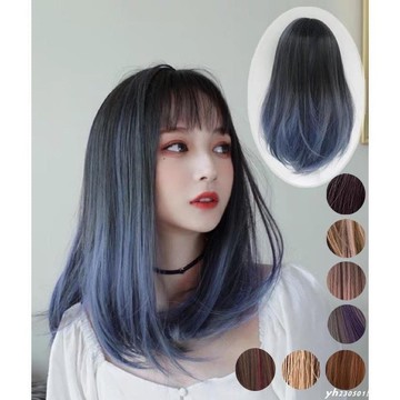 （爆款熱賣）（國際精品）【免運】現貨在臺 韓國新品漸變色挑染整頂式假髮女 空氣劉海長中直假髮女 全頂假髮 捲假髮 仿真假髮