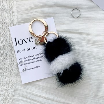 金燦圓環愛心水鑽貂毛球吊飾-香草巧克-糖果童話系列(BC95863-49)